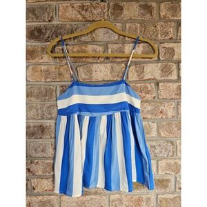 Compañia Fantastica XS Striped Cami Tank Top‎ Smocked Hippie Blue White Boho NEW